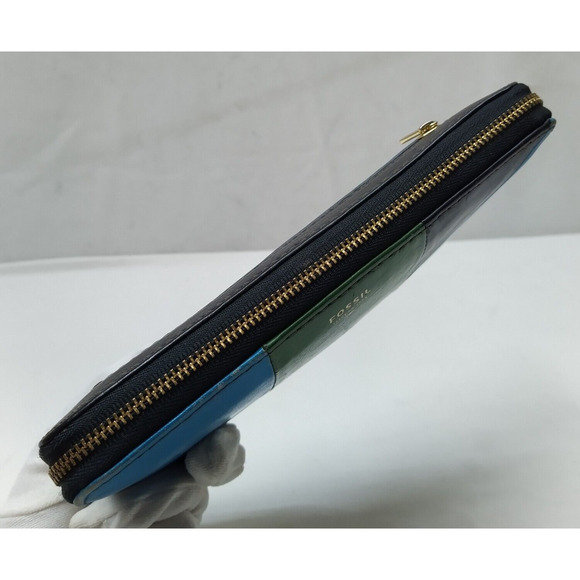 Fossil Patchwork Multicolor Leather Zip Around Credit Card Wallet - Picture 7 of 16